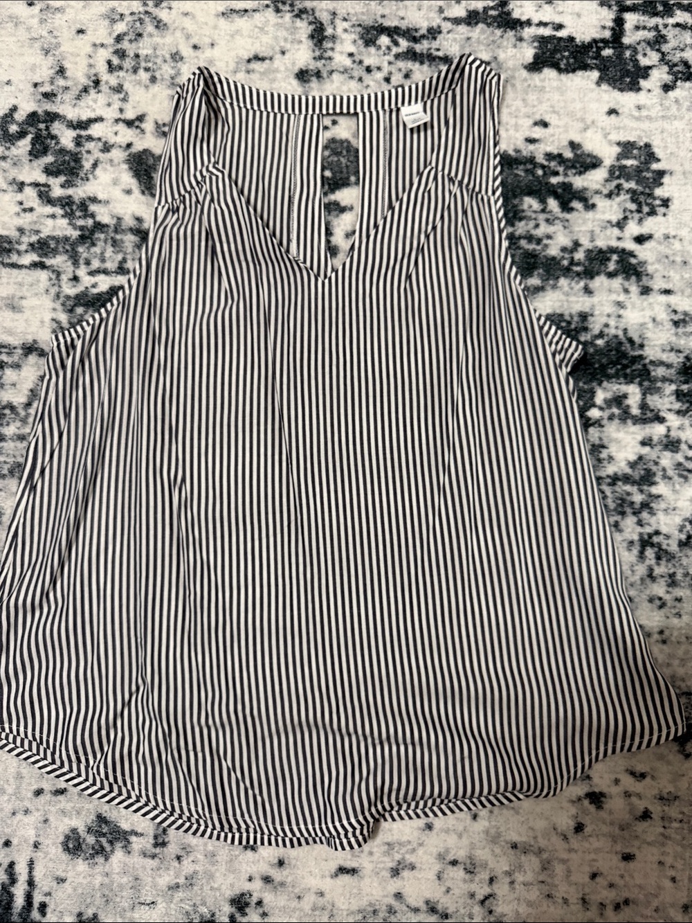 Old Navy Black and White Vertical Stripe V-Neck Tank